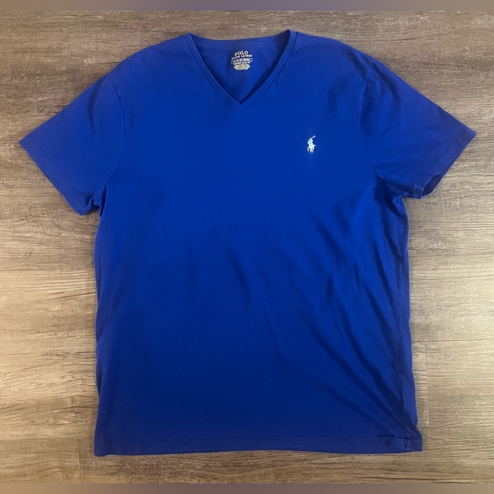 POLO RALPH LAUREN Mens Custom Slim Fit T-Shirt Top‎ X-Large Navy Blue Cotton E33